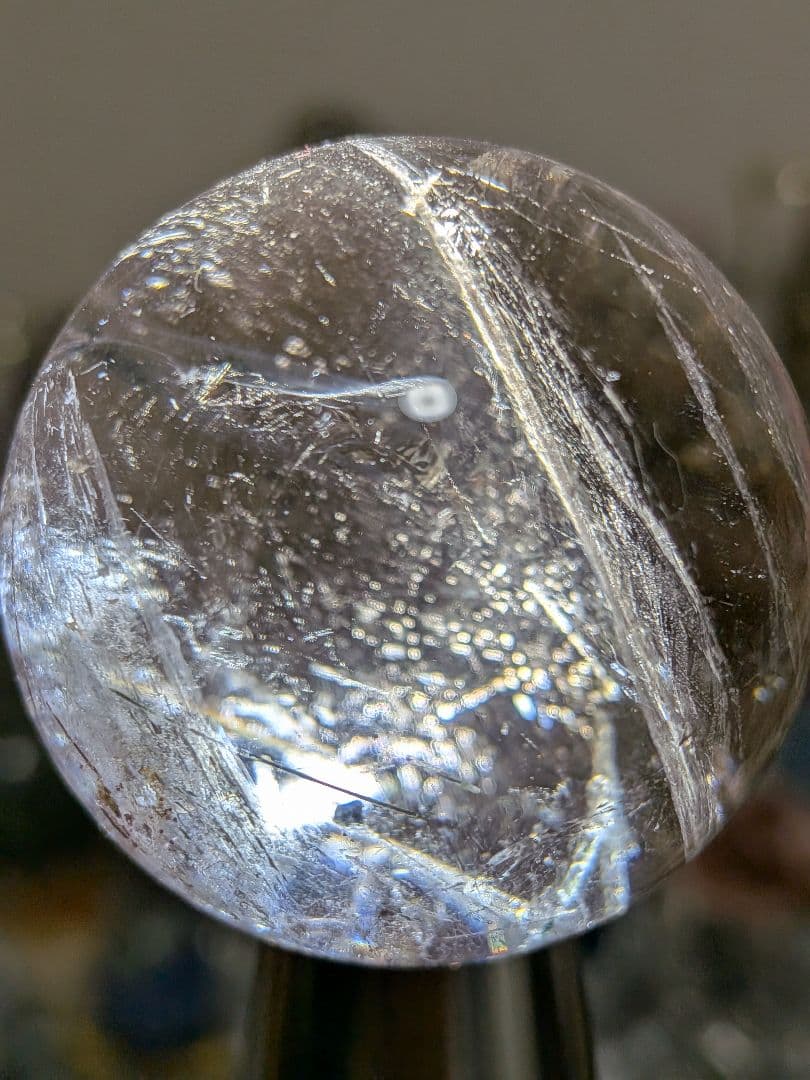 ハマノ☆スモーキークォーツ☆スフィア☆符文字入り☆希少☆台座つき☆