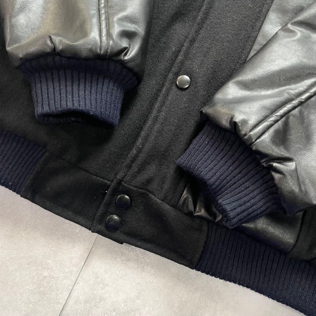 希少2XL バウンティハンター スタジャン 袖レザー スカル 刺繍ワッペン 黒