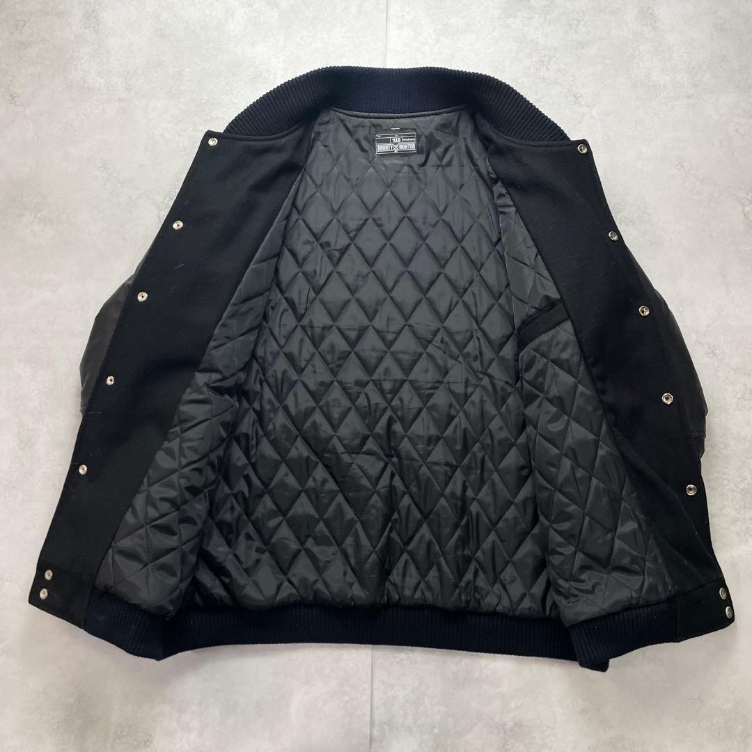 希少2XL バウンティハンター スタジャン 袖レザー スカル 刺繍ワッペン 黒