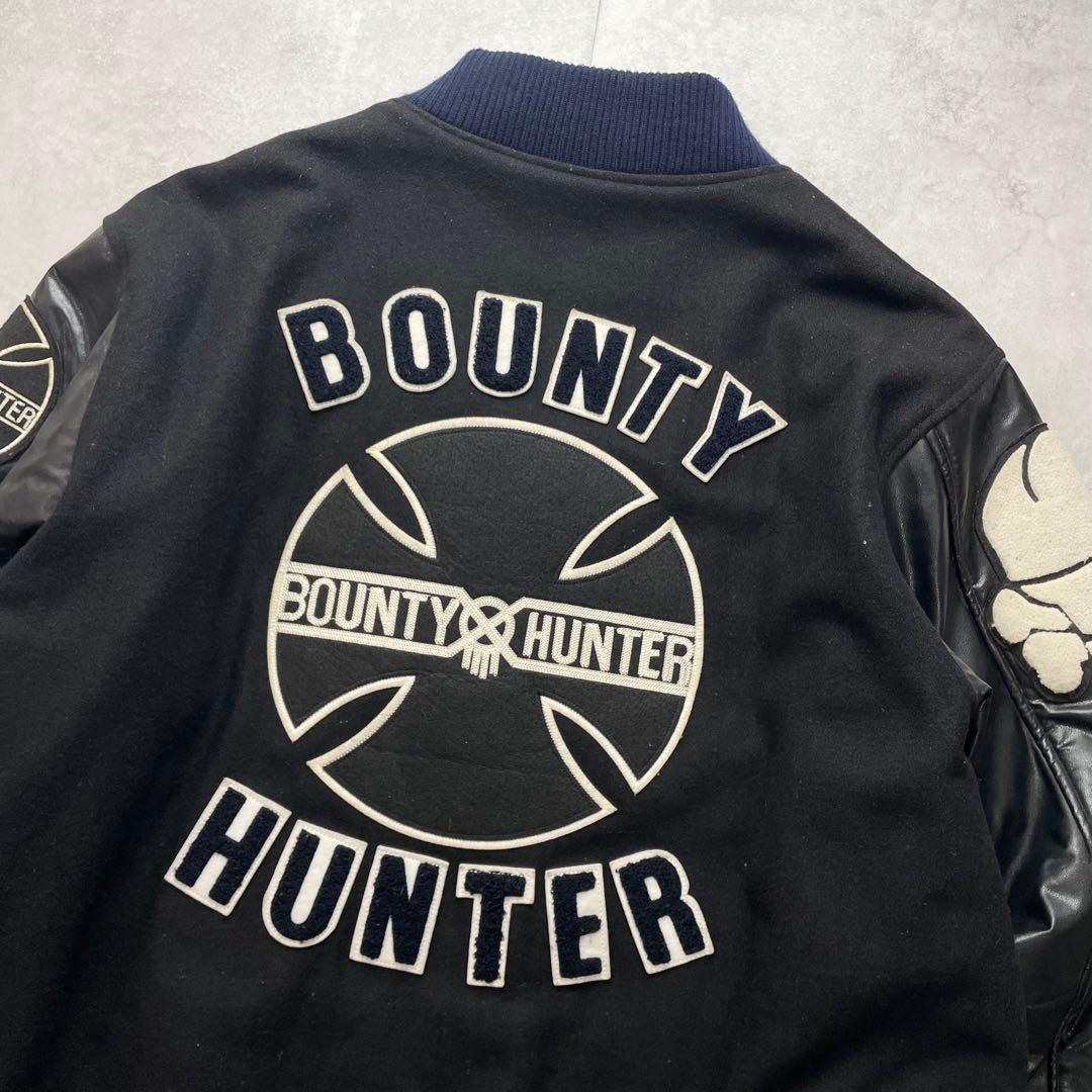 希少2XL バウンティハンター スタジャン 袖レザー スカル 刺繍ワッペン 黒