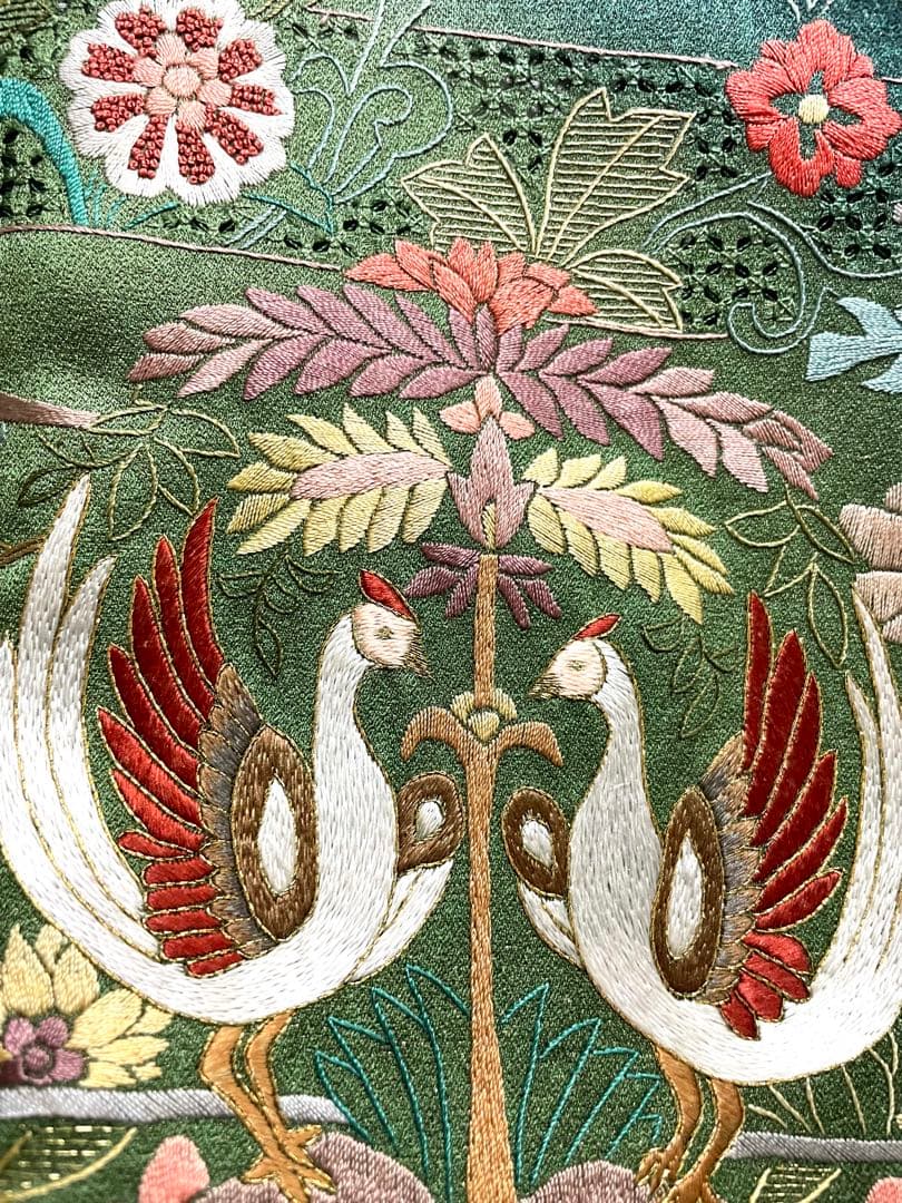 総刺繍 金通し 褐返色 訪問着 紋なし