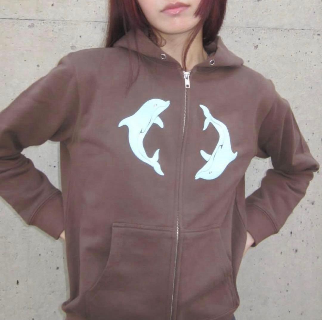 トップス Labyrins Two Dolphins Zip Hoodie Brown