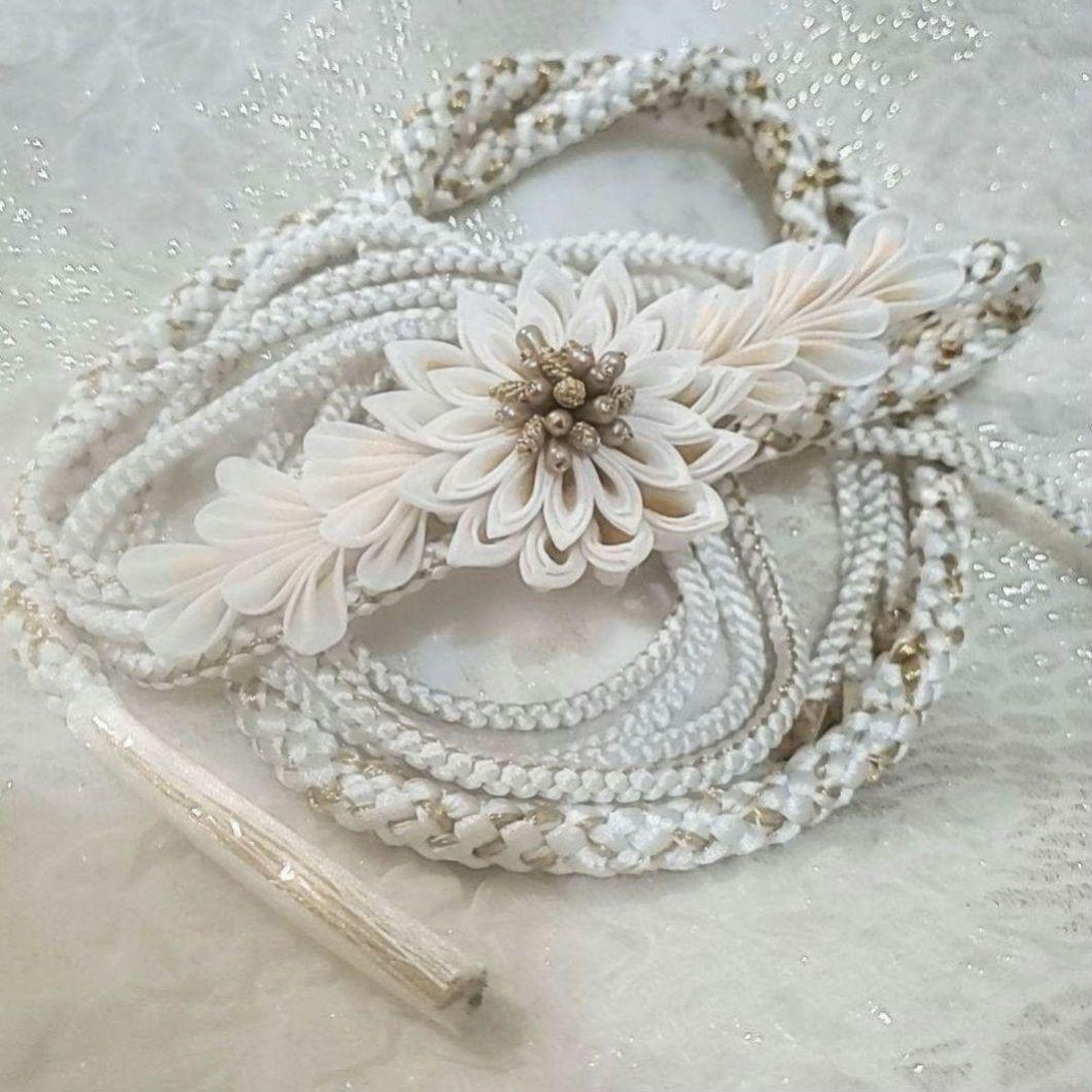 新品 振袖用 帯締め 帯〆 つまみ細工 剣菊 正絹 成人式 結婚式 つまみ飾り