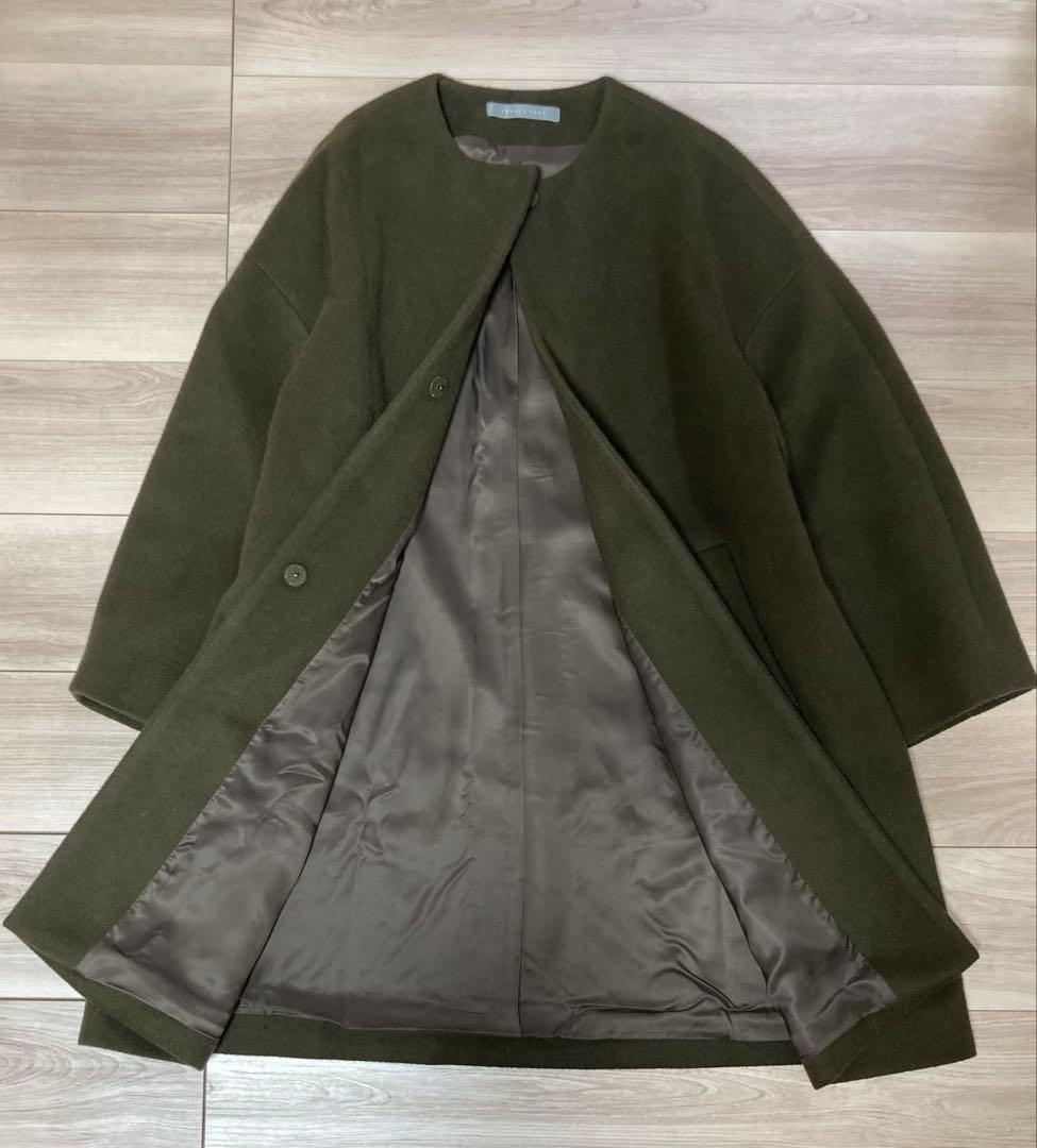 1.2回着　美品　セオリーリュクス　MIHA ノーカラー　コート　カーキ　38