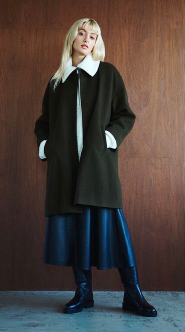 1.2回着　美品　セオリーリュクス　MIHA ノーカラー　コート　カーキ　38