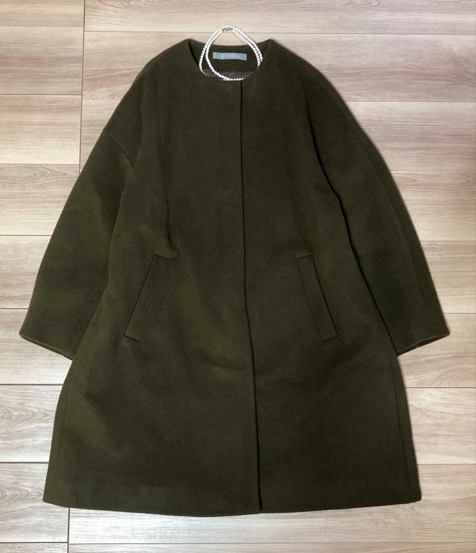 1.2回着　美品　セオリーリュクス　MIHA ノーカラー　コート　カーキ　38