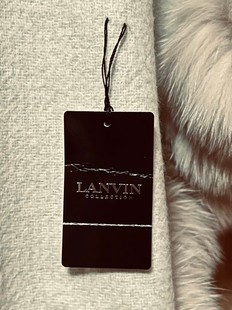 LANVAN アイボリー フォックスファー付きカシミヤケープ