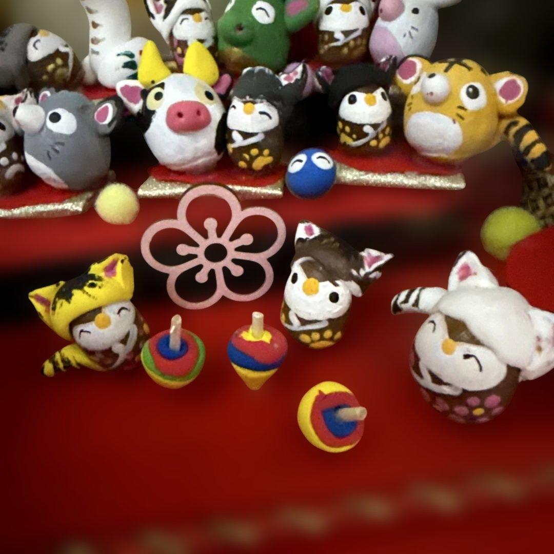 どんぐりアート♡2026年度　祝　お正月猫帽子BIGオブジェ　一点物♡