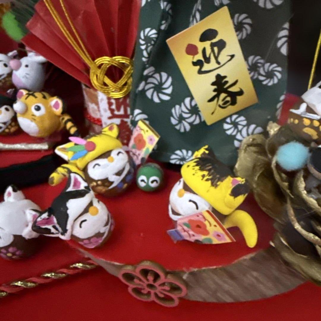 どんぐりアート♡2026年度　祝　お正月猫帽子BIGオブジェ　一点物♡