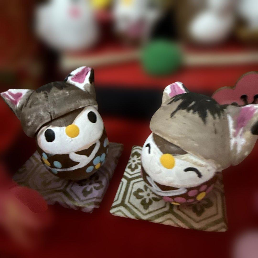 どんぐりアート♡2026年度　祝　お正月猫帽子BIGオブジェ　一点物♡