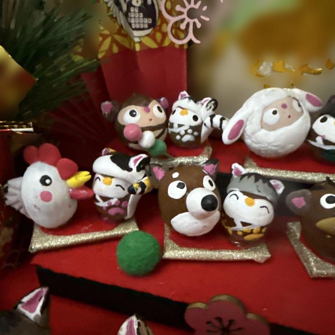 どんぐりアート♡2026年度　祝　お正月猫帽子BIGオブジェ　一点物♡