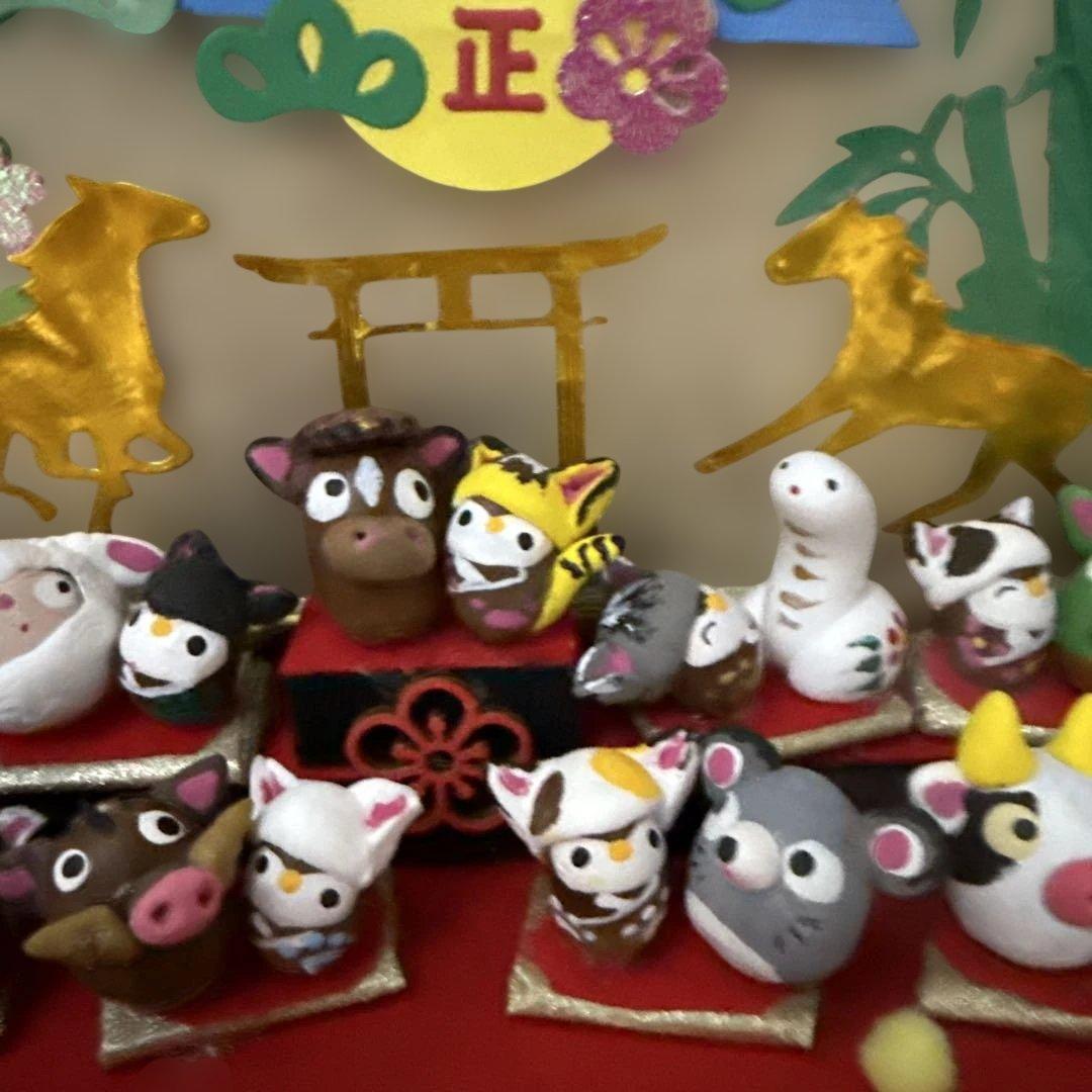 どんぐりアート♡2026年度　祝　お正月猫帽子BIGオブジェ　一点物♡