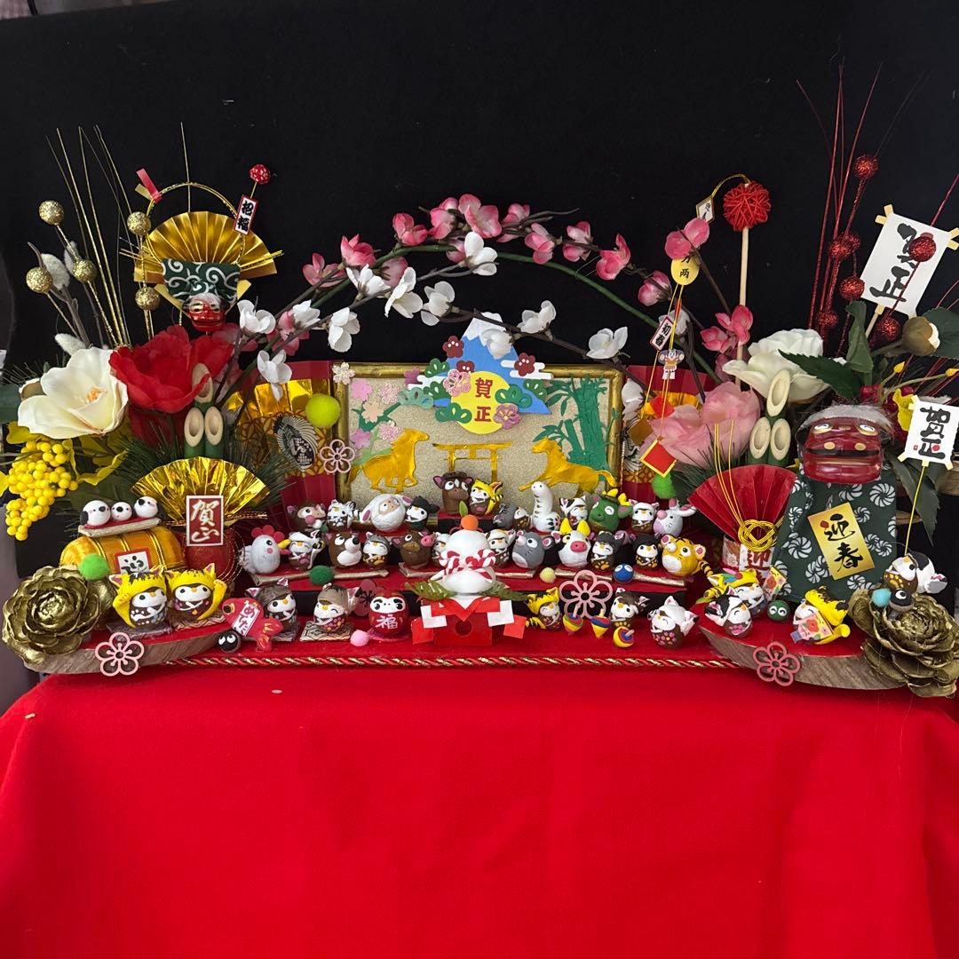 どんぐりアート♡2026年度　祝　お正月猫帽子BIGオブジェ　一点物♡