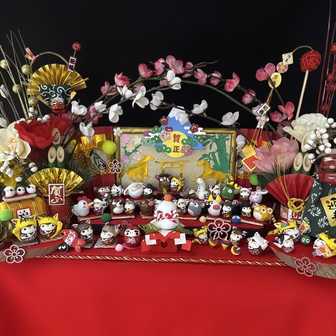 どんぐりアート♡2026年度　祝　お正月猫帽子BIGオブジェ　一点物♡