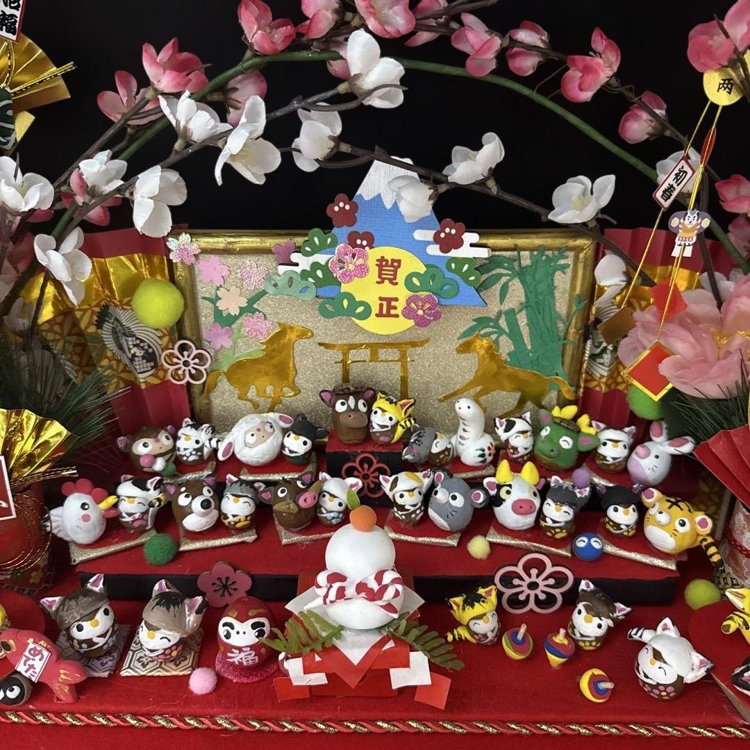 どんぐりアート♡2026年度　祝　お正月猫帽子BIGオブジェ　一点物♡