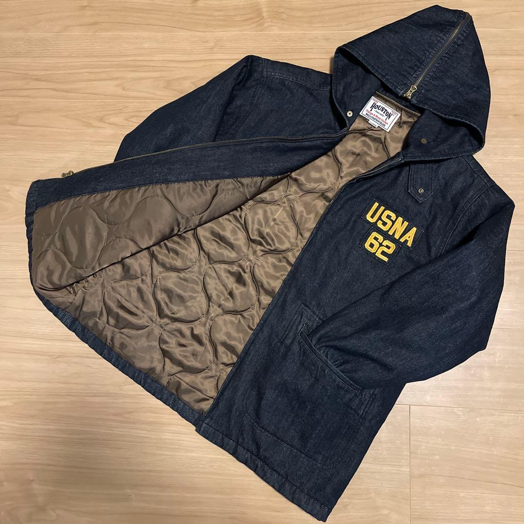 美品 HOUSTON デニムフーディ 中綿 USNA ミリタリージャケット XL