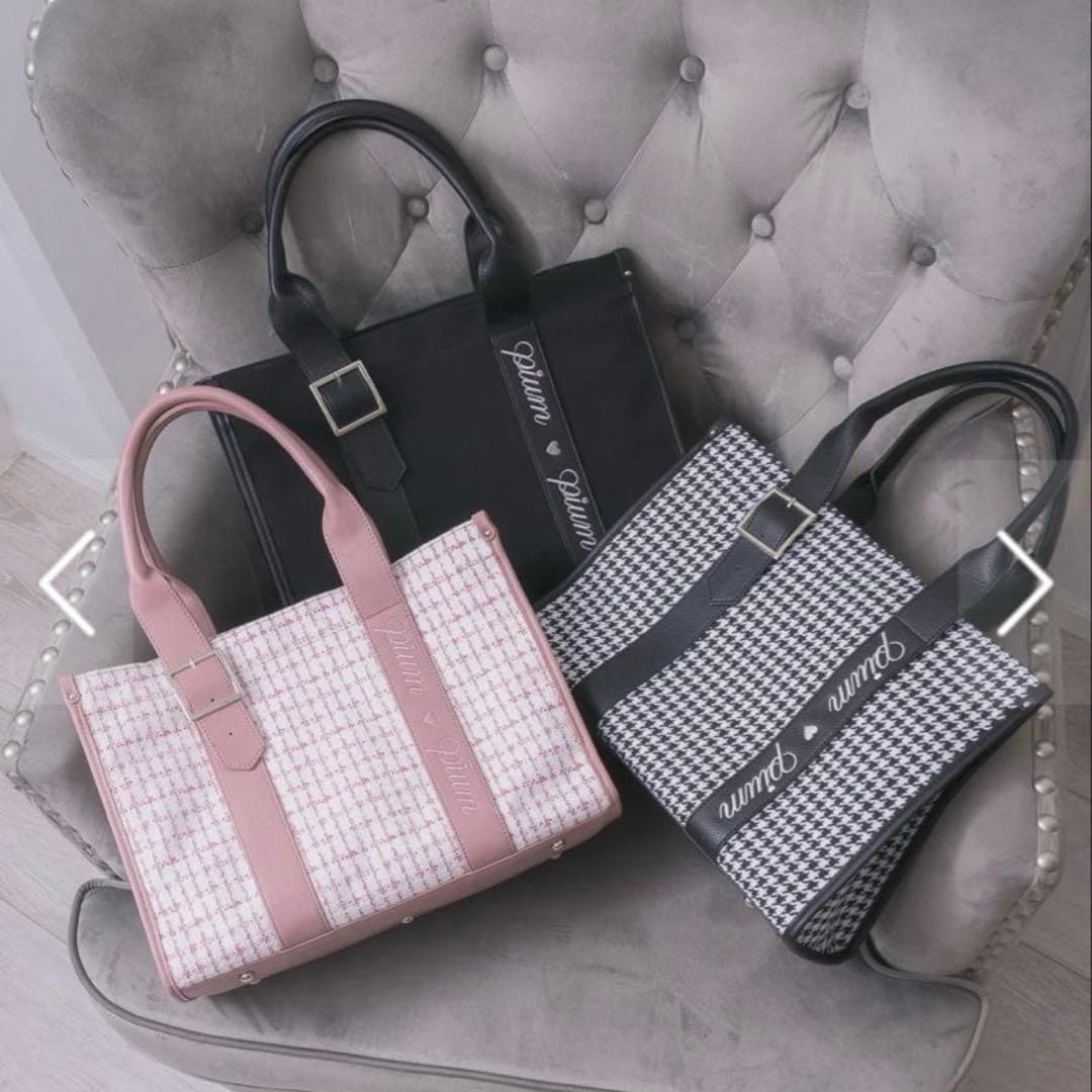 pium ベルトロゴハンドルトートバッグ 千鳥柄 ミックス
