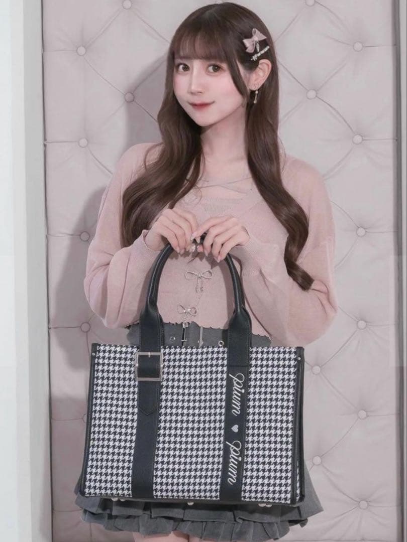 pium ベルトロゴハンドルトートバッグ 千鳥柄 ミックス