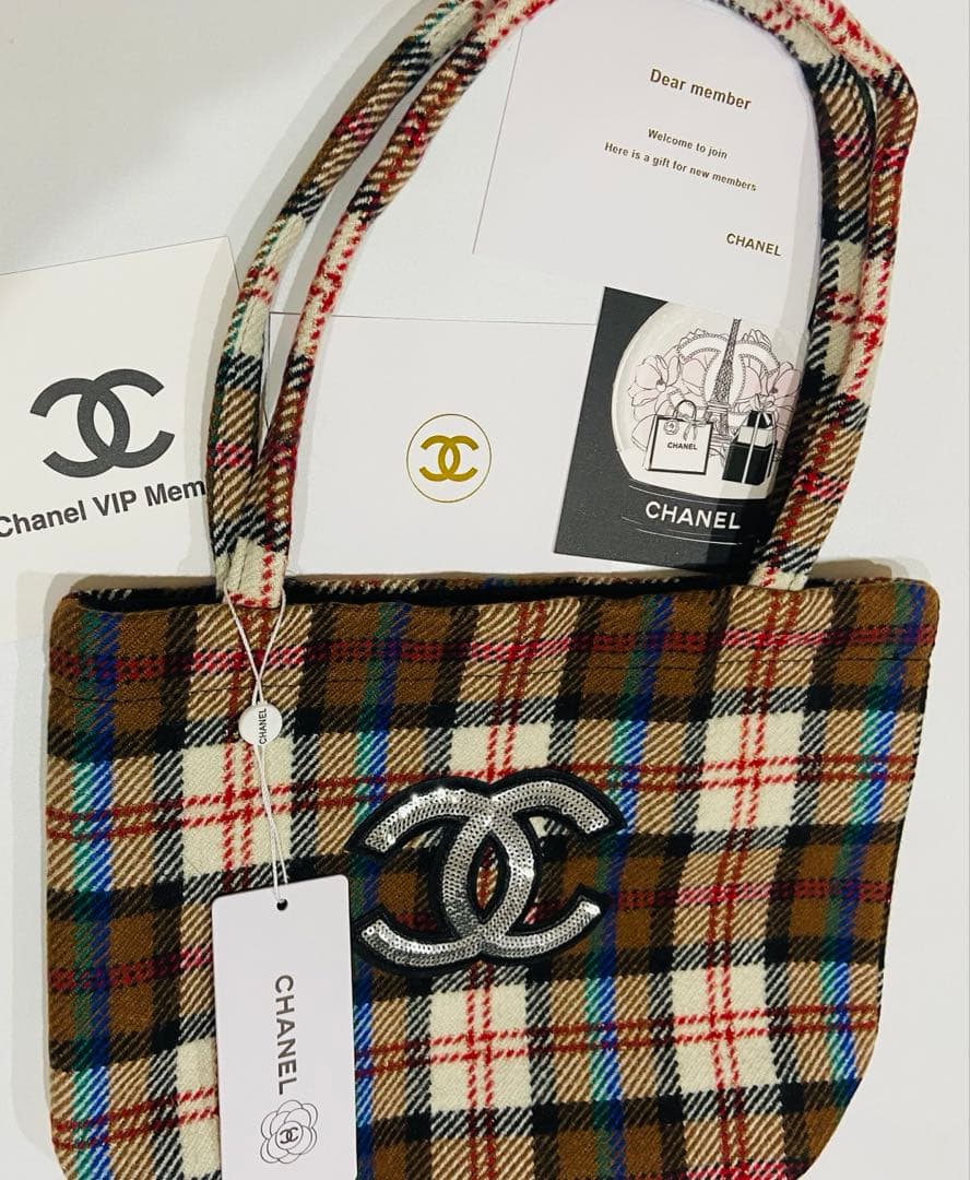 CHANEL シャネルノベルティ　トートバッグ　ハンドバッグ　チェック　ブラウン