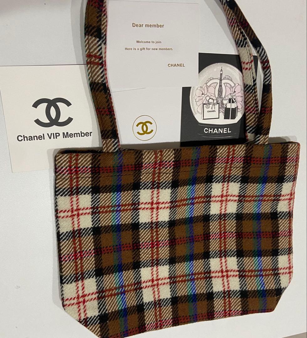CHANEL シャネルノベルティ　トートバッグ　ハンドバッグ　チェック　ブラウン