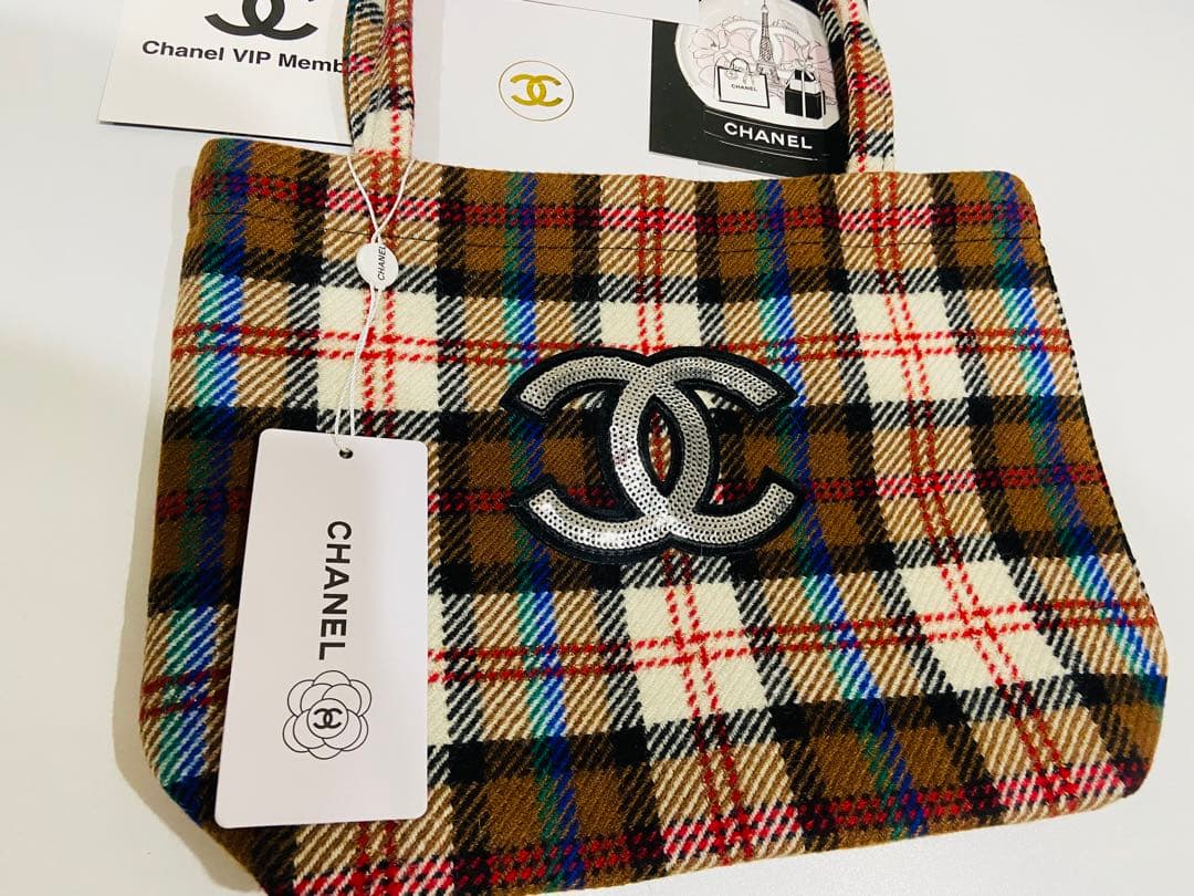 CHANEL シャネルノベルティ　トートバッグ　ハンドバッグ　チェック　ブラウン