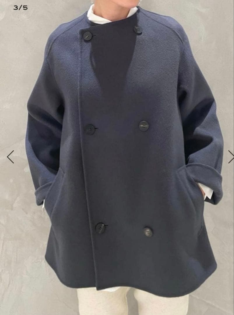 美品ギャルリーヴィー　ウールダブルフェイス カラーレス　トレンチショートコート