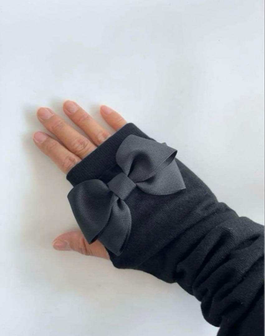 ハンドメイドリボンアームカバー　ブラック　ロングタイプ　UV