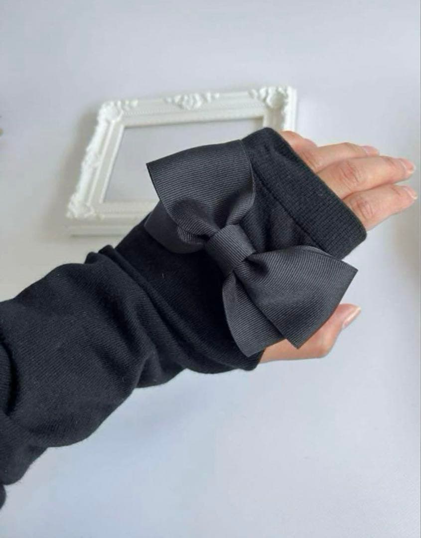 ハンドメイドリボンアームカバー　ブラック　ロングタイプ　UV