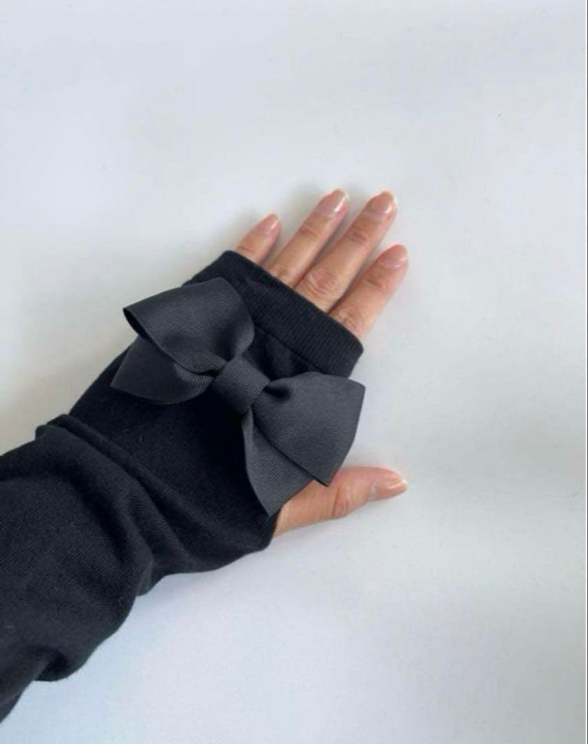 ハンドメイドリボンアームカバー　ブラック　ロングタイプ　UV