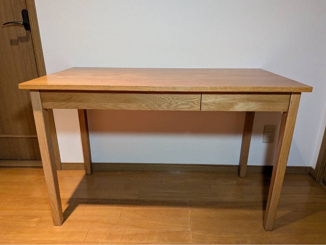 ■送料込■無印 木製デスク オーク材 110 事務 学習 勉強机 テーブル引出