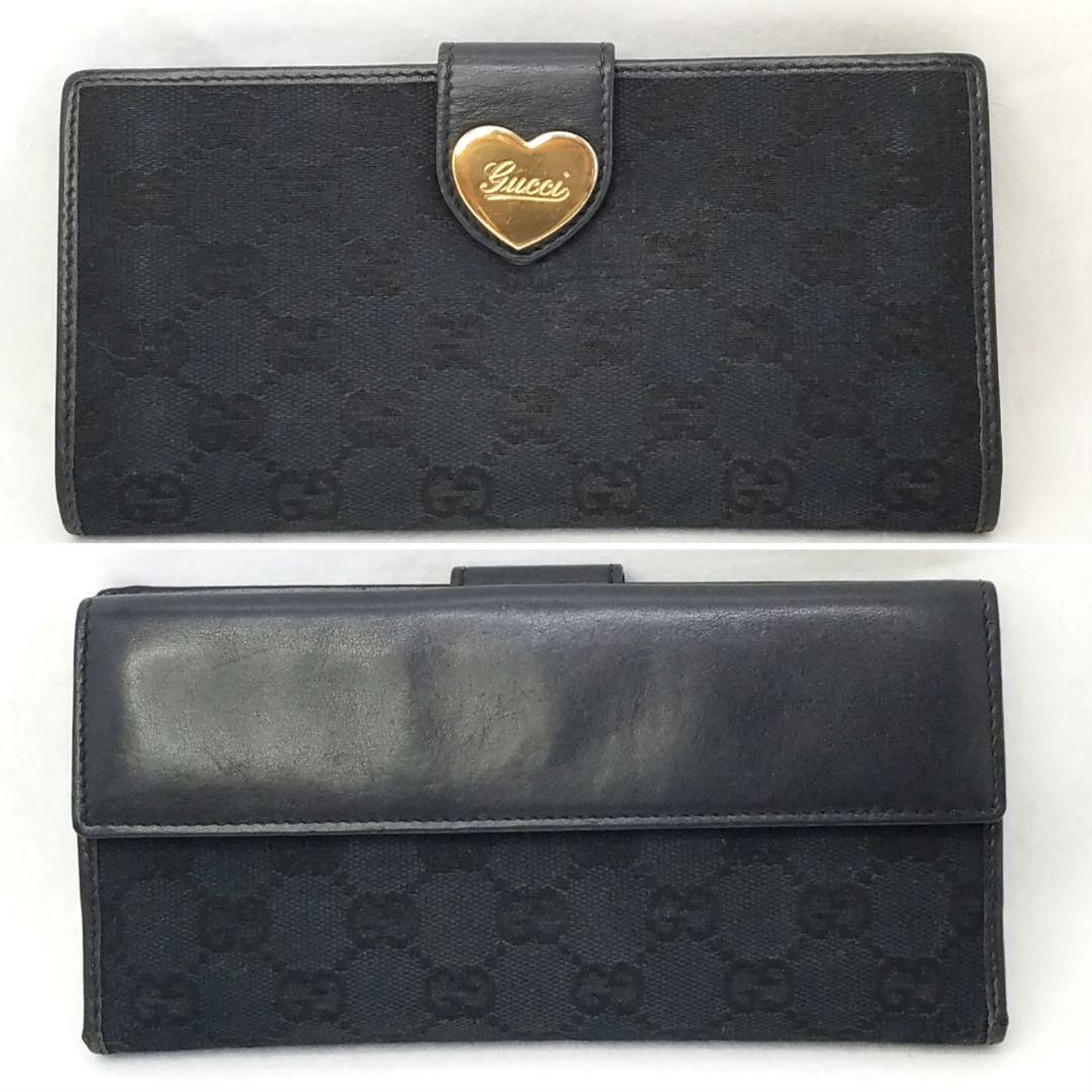 GUCCI グッチ GGキャンバス ブラック 黒 長財布 ラブリーハート金具