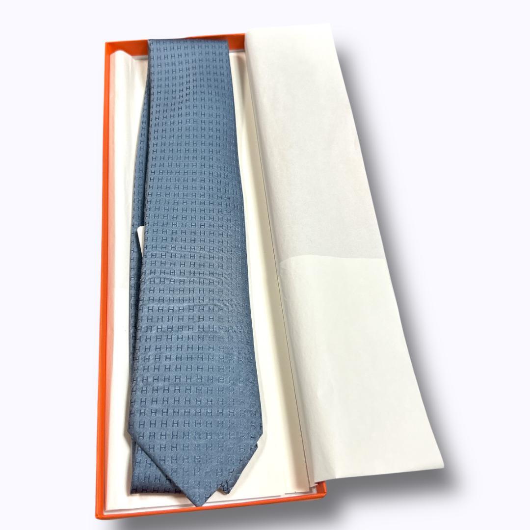 新品　エルメス ネクタイ ファソネ　光沢 H柄 シルク 箱付 ビジネス
