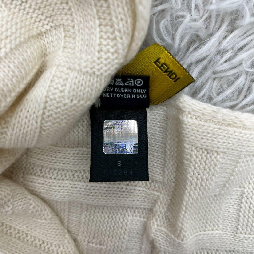 FENDIフェンディストール大判ウールカシミア混幾何学柄アイボリーイタリア製8