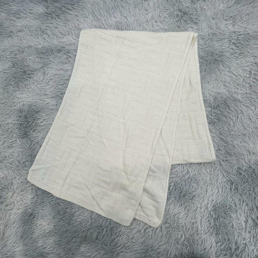 FENDIフェンディストール大判ウールカシミア混幾何学柄アイボリーイタリア製8