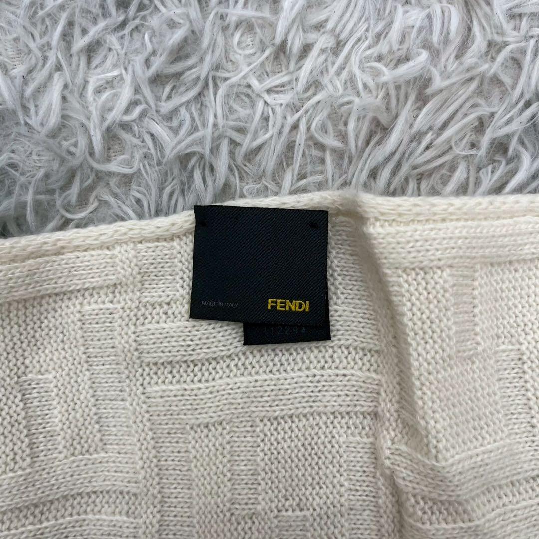 FENDIフェンディストール大判ウールカシミア混幾何学柄アイボリーイタリア製8