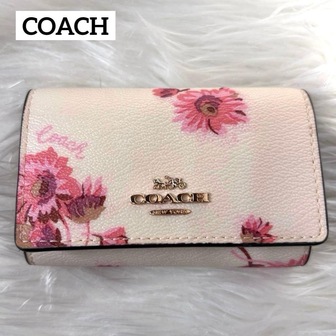 新品✨ コーチ ゴールド金具 ロゴ PVC 花柄 5連 キーケース 箱付