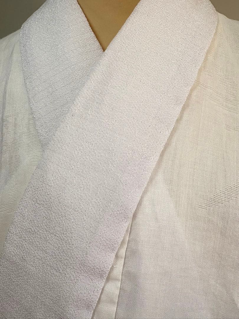 夏用長襦袢　本麻　真っ白　絽白半襟付　L Lサイズ　裄69 袖丈48.5 美品