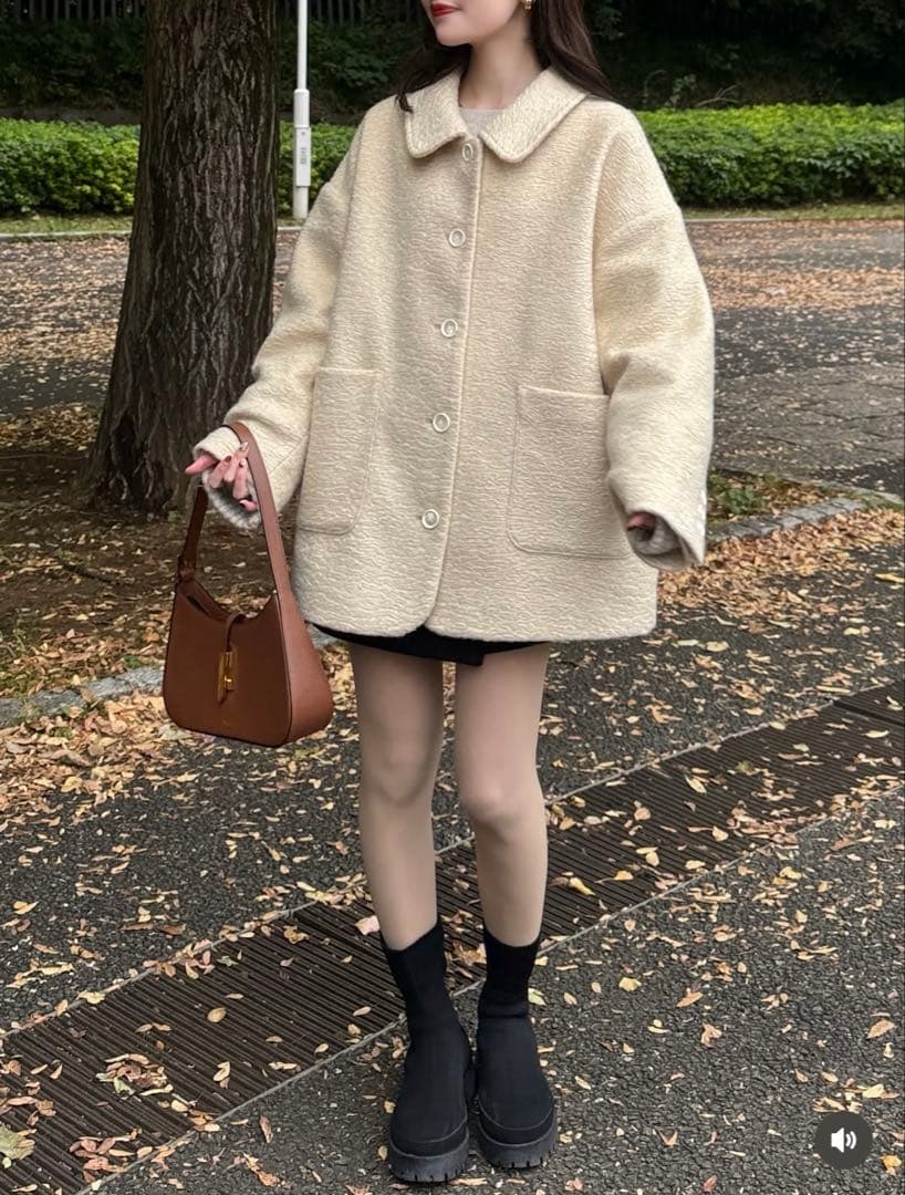 hinari ♡ ステンカラーシャギーミドルコート