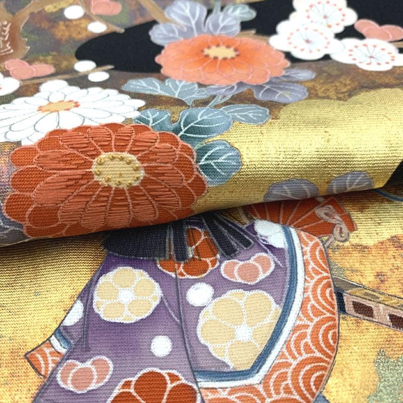 512mo33〇作家物 黒留袖 五つ紋 比翼付き 金彩 花車 童〇状態良好