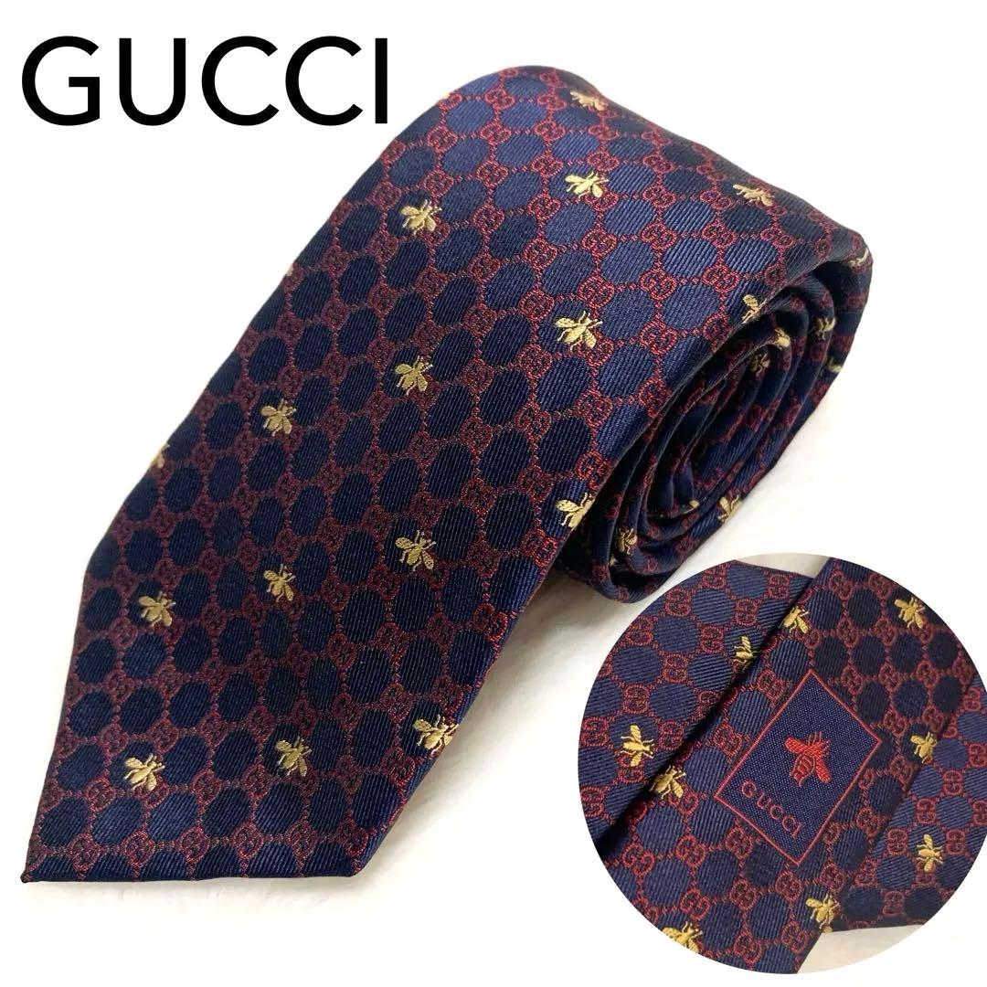 ✨極美品✨現行✨GUCCI　ネクタイ　GG柄　インターロッキング　蜂