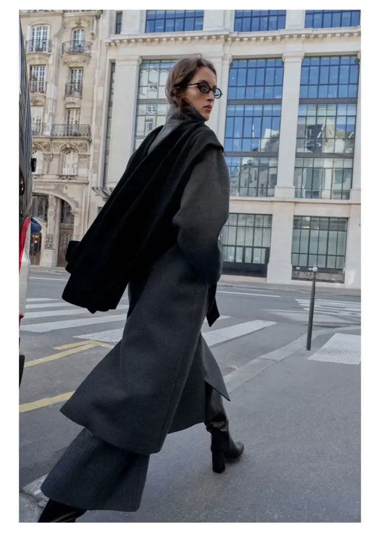 ZARA ソフトハイネックベルトコート　L