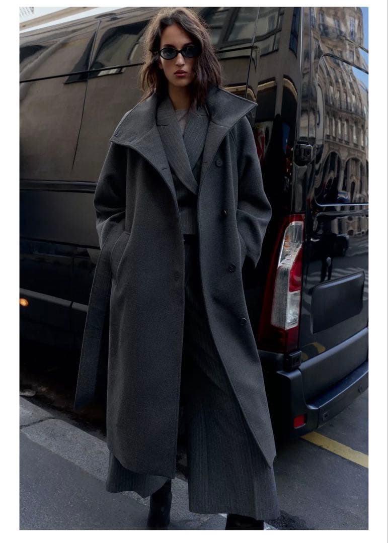 ZARA ソフトハイネックベルトコート　L