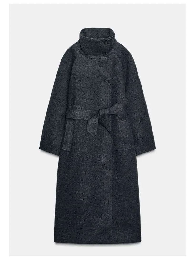 ZARA ソフトハイネックベルトコート　L