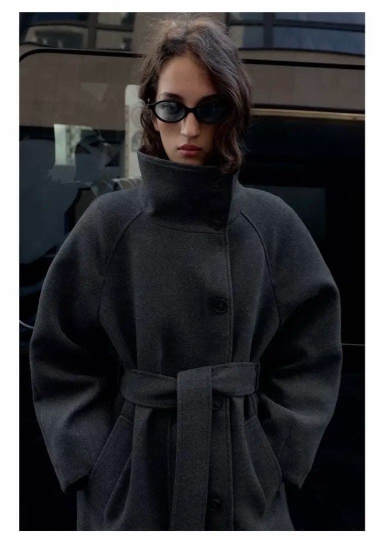 ZARA ソフトハイネックベルトコート　L