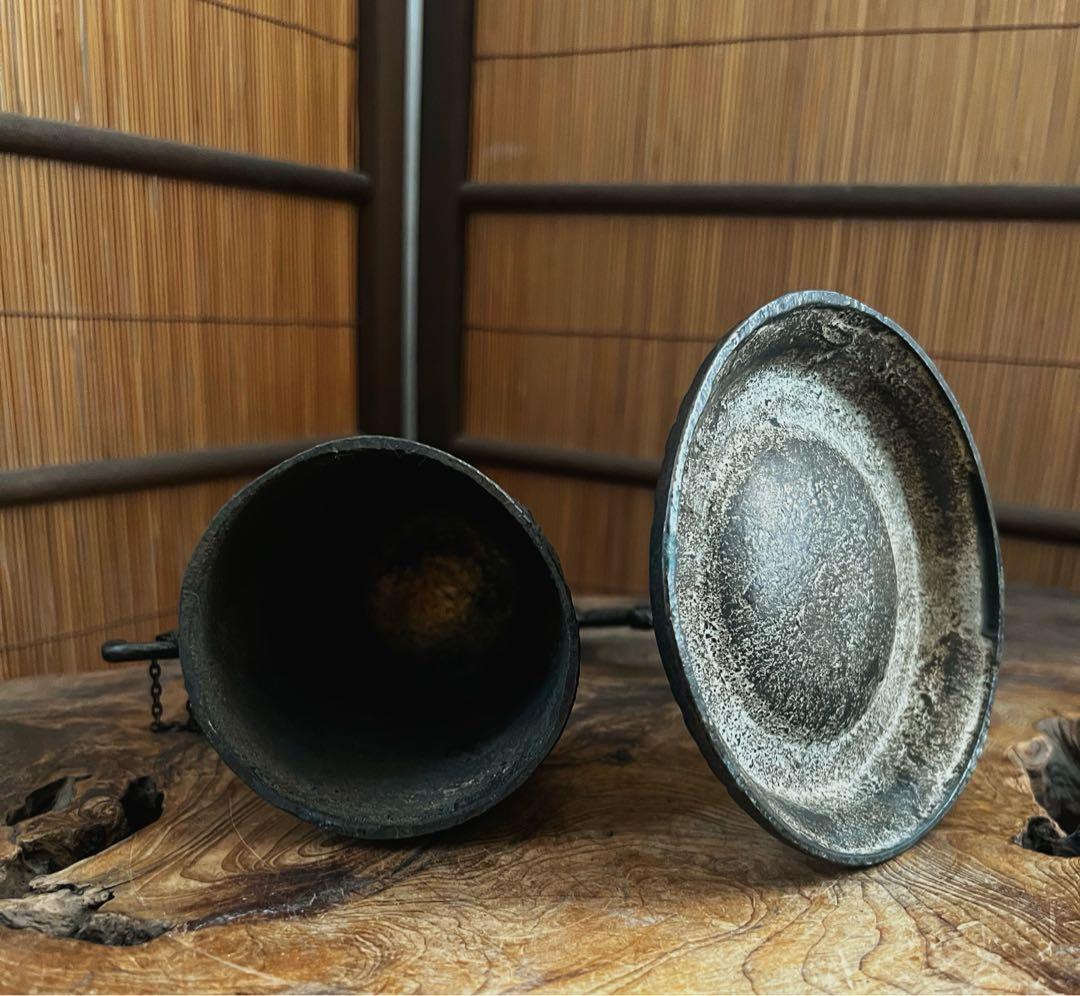 仏教美術 古銅製 釣鐘 龍台座 鳴物