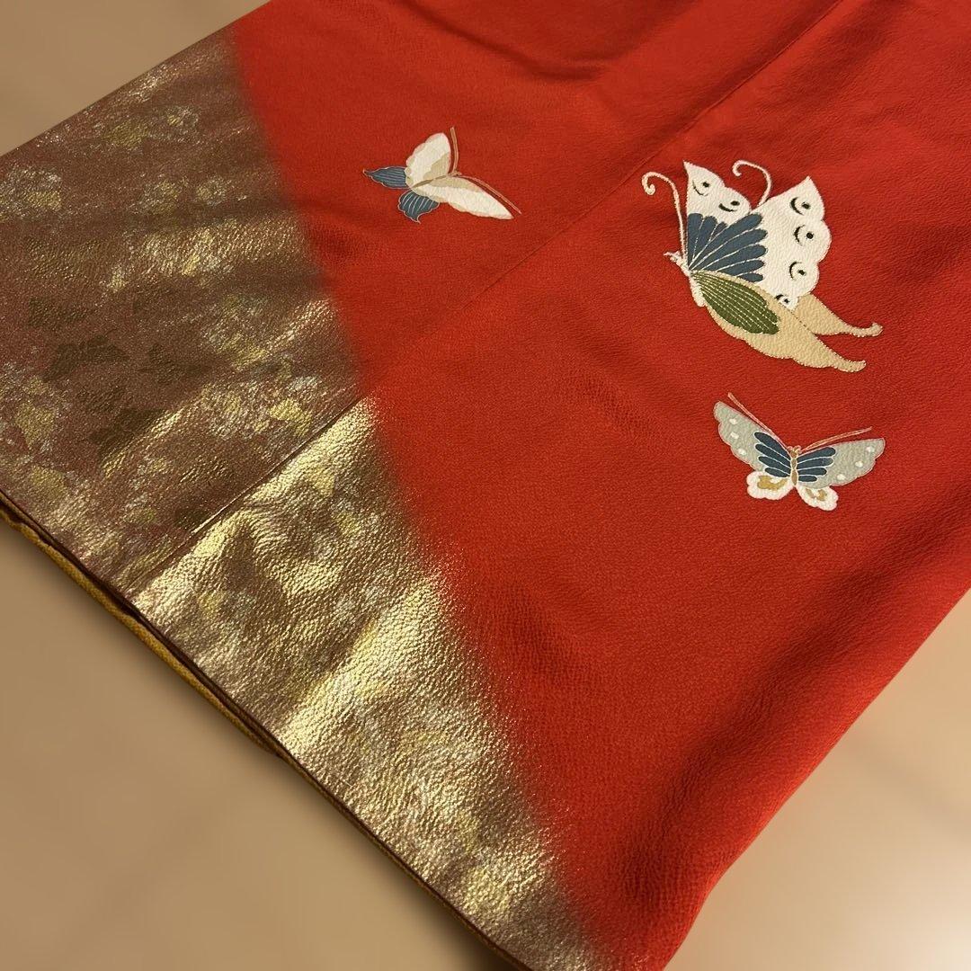 振袖　赤 正絹 美品 しつけ付