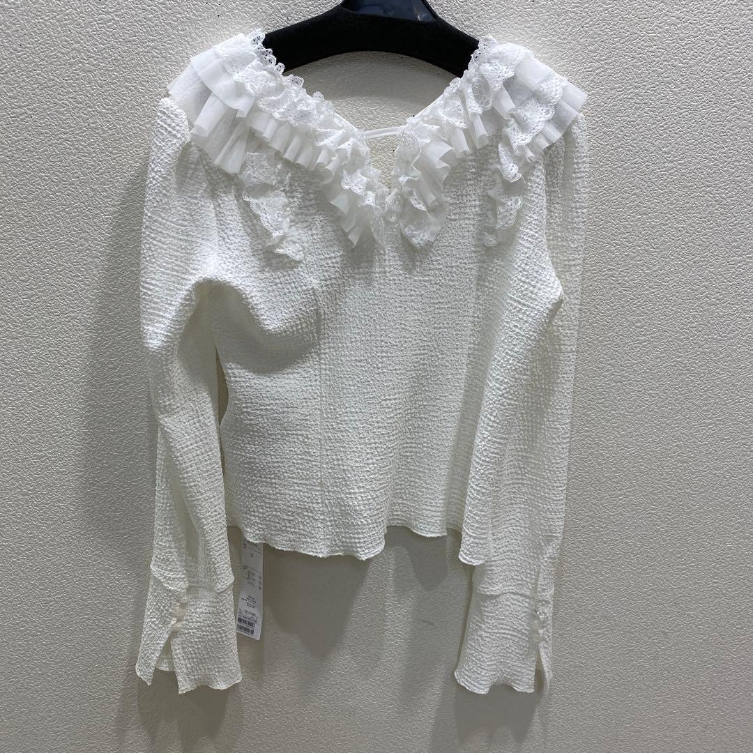 COCODEALレースフリルカットジャガードトップス