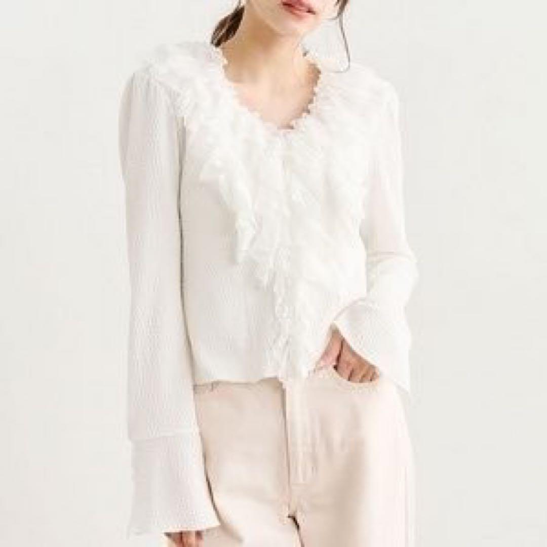 COCODEALレースフリルカットジャガードトップス