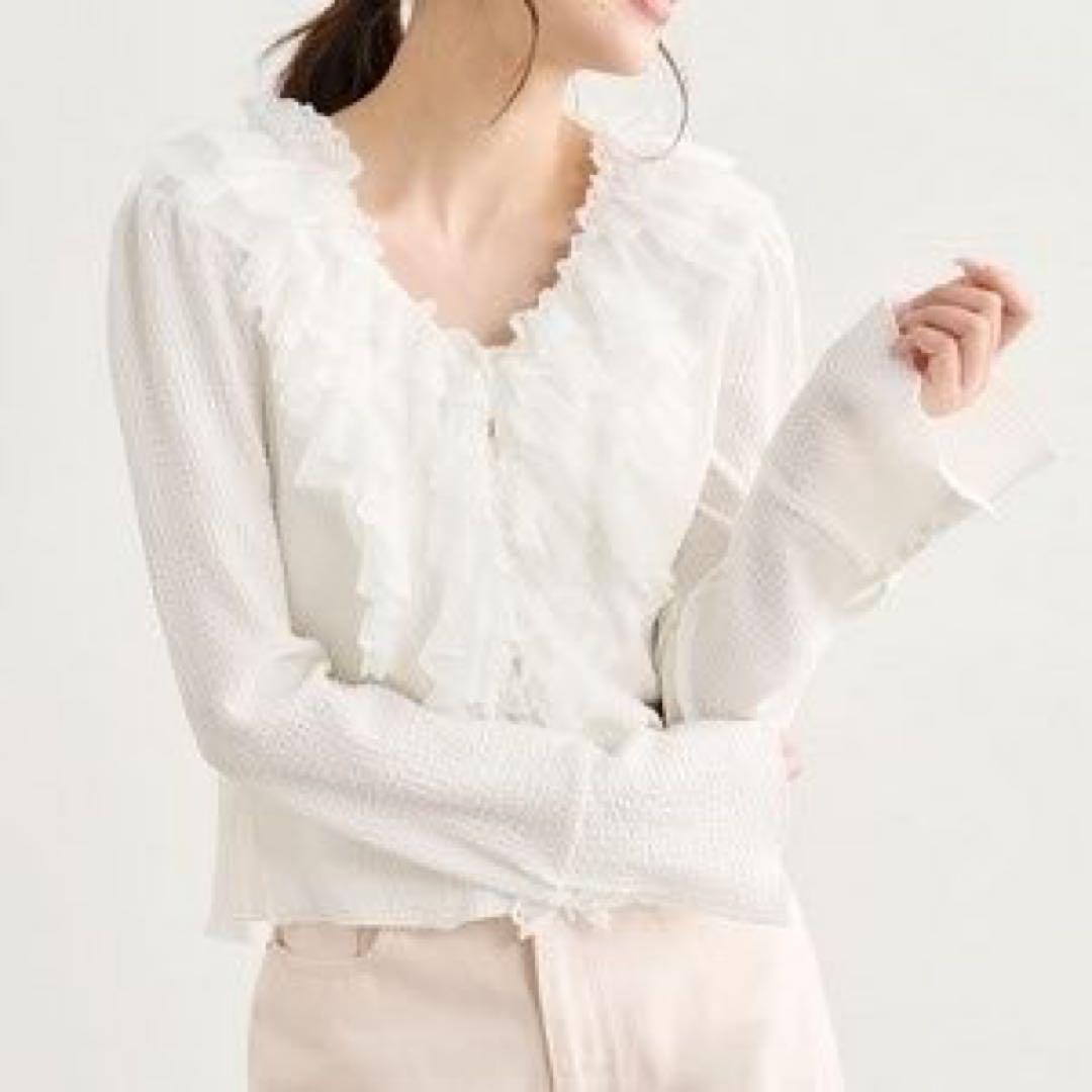 COCODEALレースフリルカットジャガードトップス