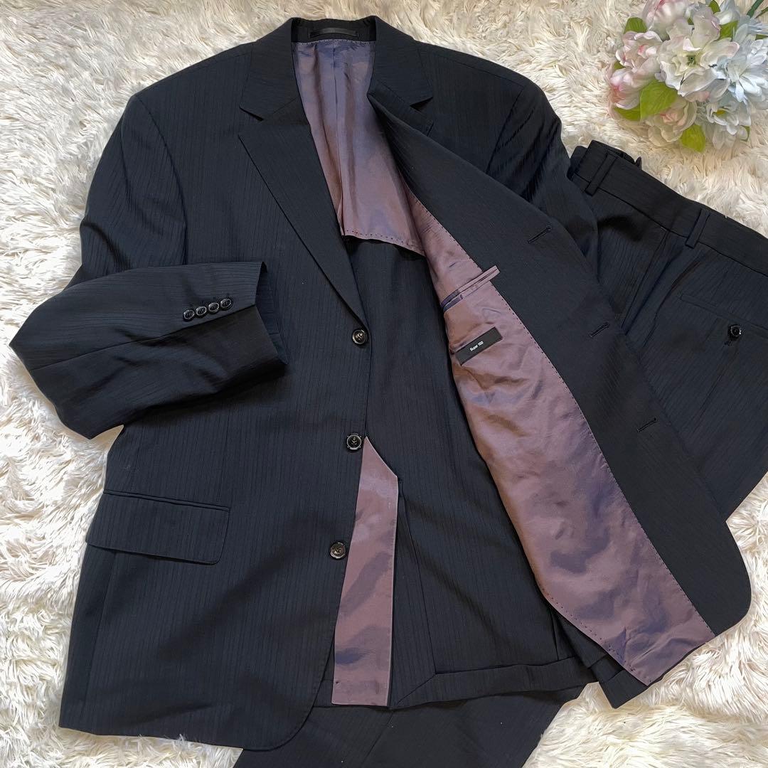 HUGO BOSS シングルスーツ 黒 セットアップ メンズ ストライプ